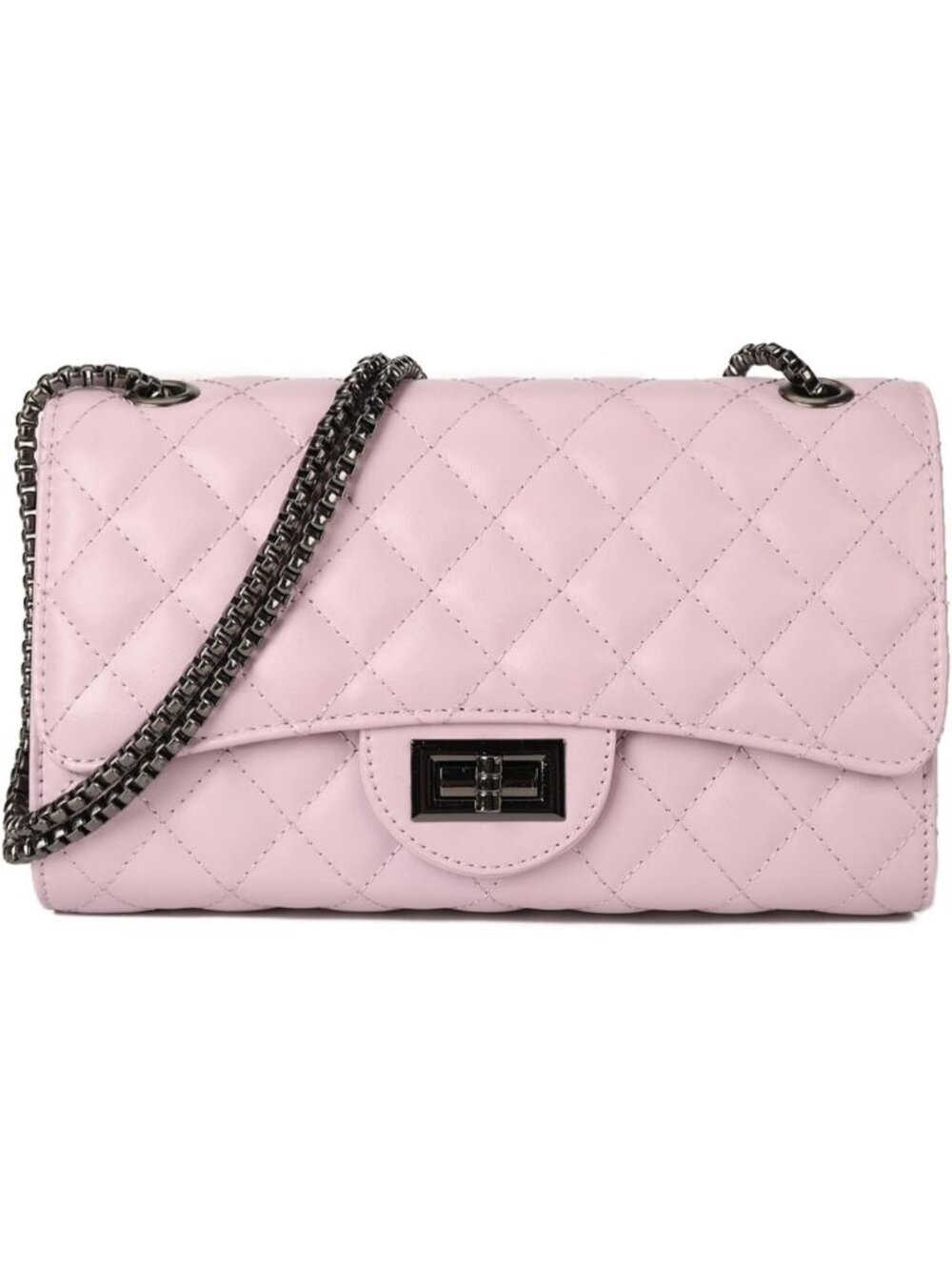 Womens Light Purple Quilted Crossbody Structured Purse Shoulder Bag Chain Strap
